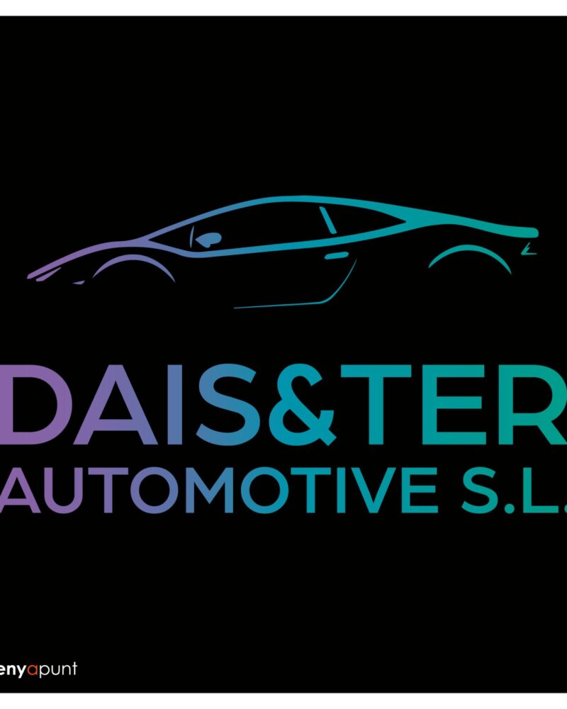 Logotip Dais&Ter Automotive amb la silueta d'un cotxe esportiu en degradat blau i lila