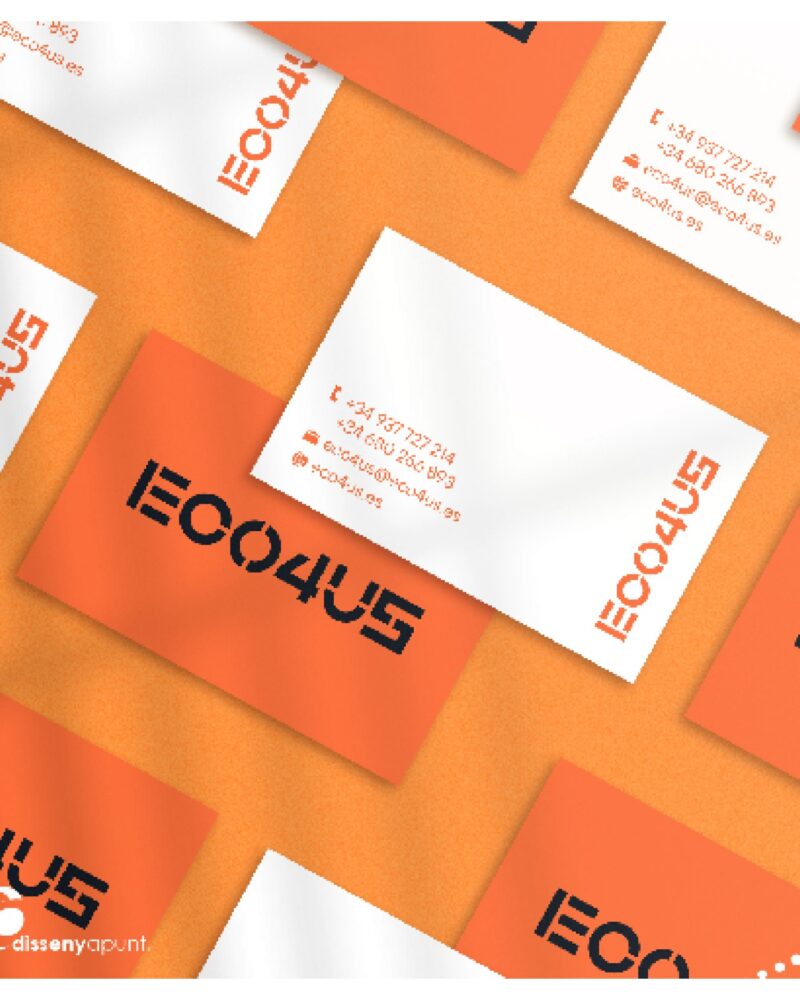 Targetes de visita impreses per a Eco4us, en blanc i taronja