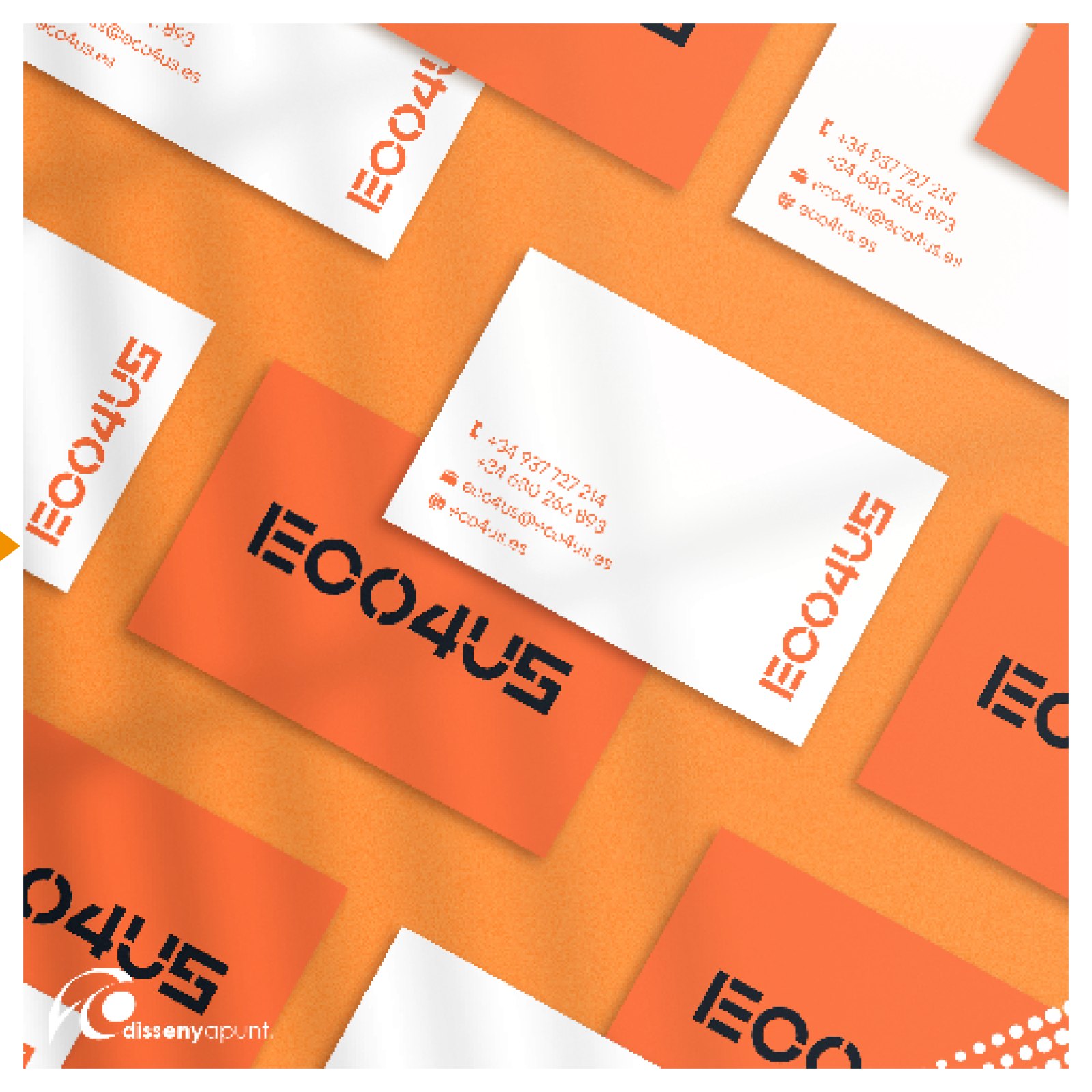 Targetes de visita impreses per a Eco4us, en blanc i taronja