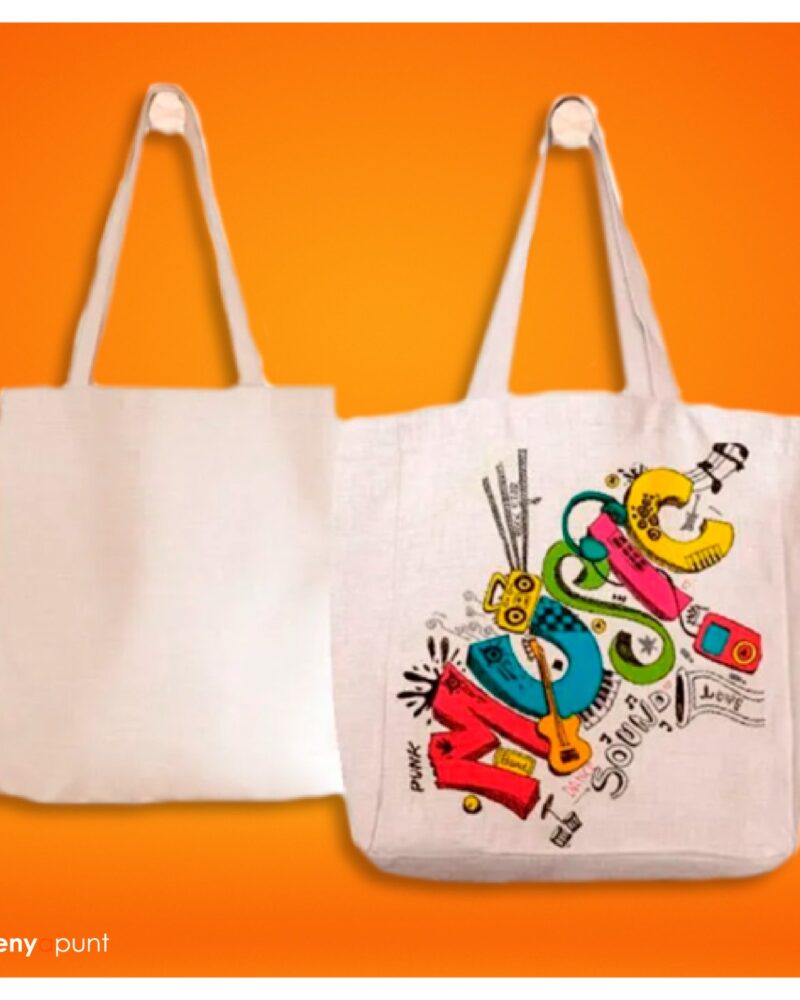 Bossa de cotó personalitzada amb una il·lustració de colors d'instruments musicals