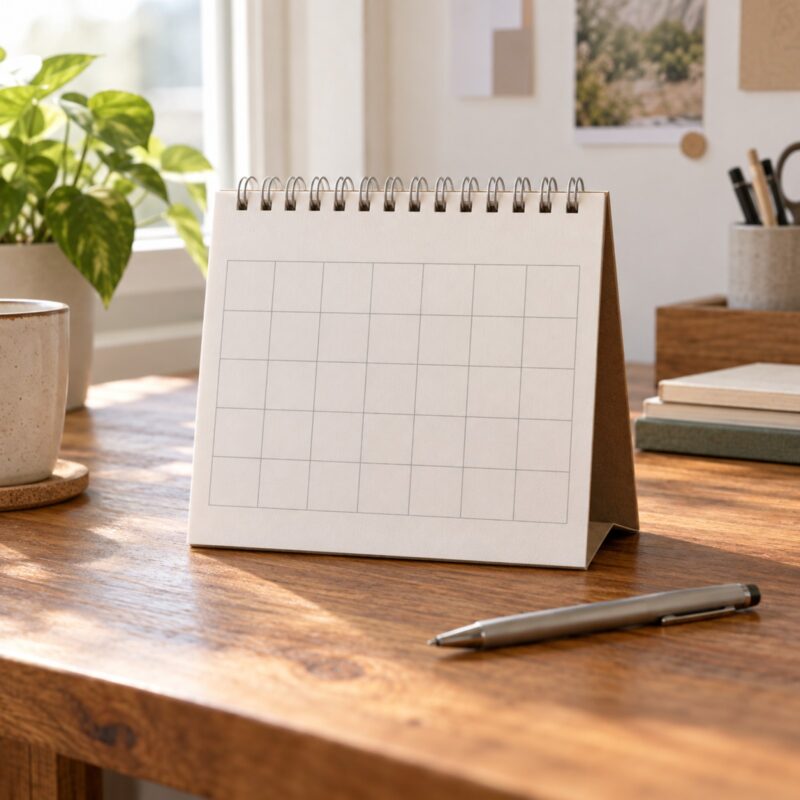 Calendari de taula personalitzat obert sobre un escriptori