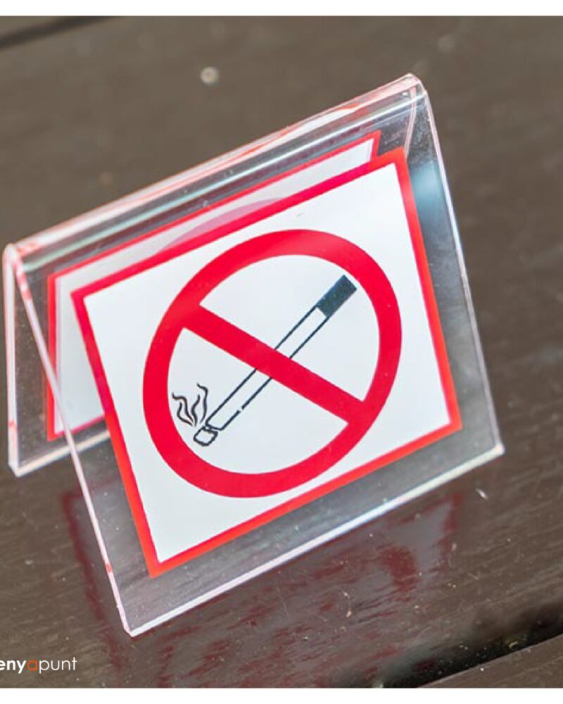 Cartell de taula de metacrilat amb el símbol de prohibit fumar