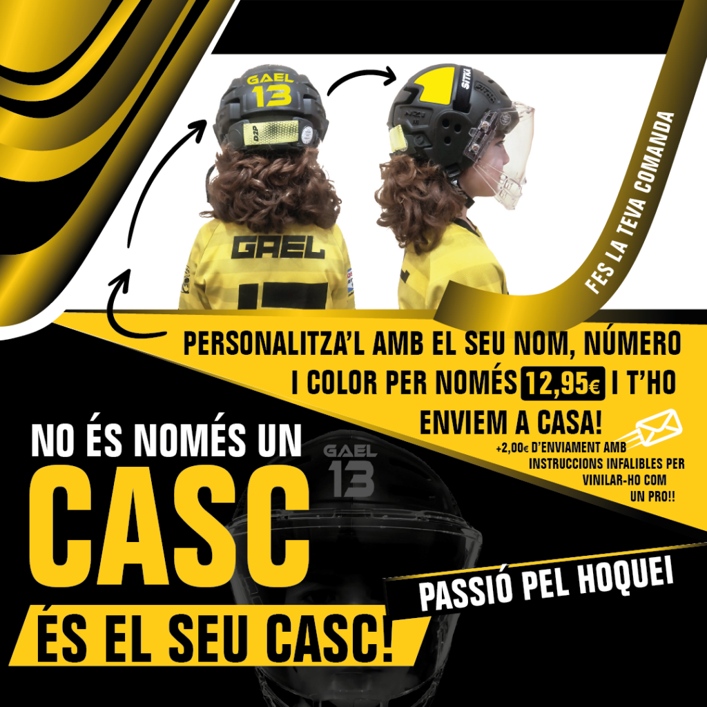Casc d'hoquei amb vinils personalitzats amb nom i dorsal